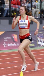 Mittelstrecklerin Jana Schlüsche war bei den NDM Halle sehr erfolgreich. Foto: Sportfoto Kiefner, hier bei der DM Halle 2023